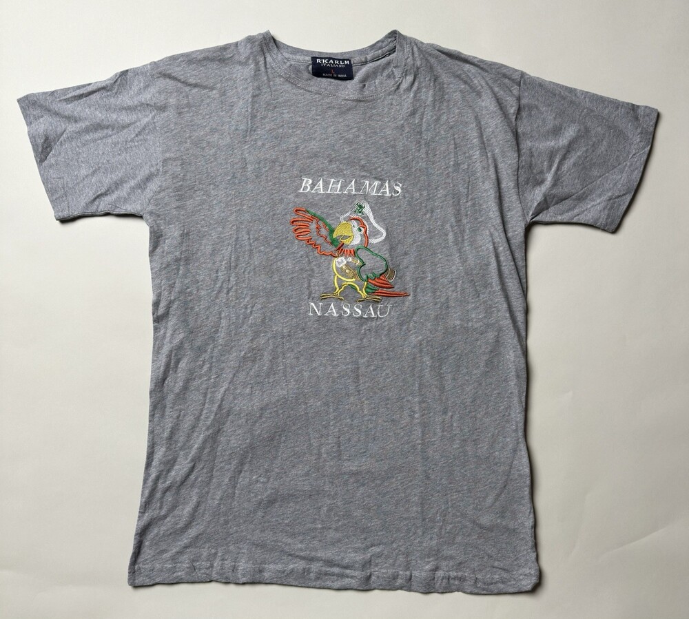 Bahamas Nassau Shirt Mens Large Gray Parrot Pirate Embroidered Souvenir Tee Top